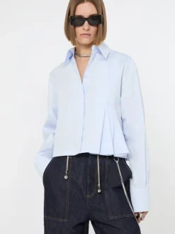 Cropped poplin shirt with asymmetrical pleats - AVIO