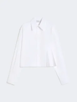 Cropped poplin shirt with asymmetrical pleats - OPTICAL WHITE