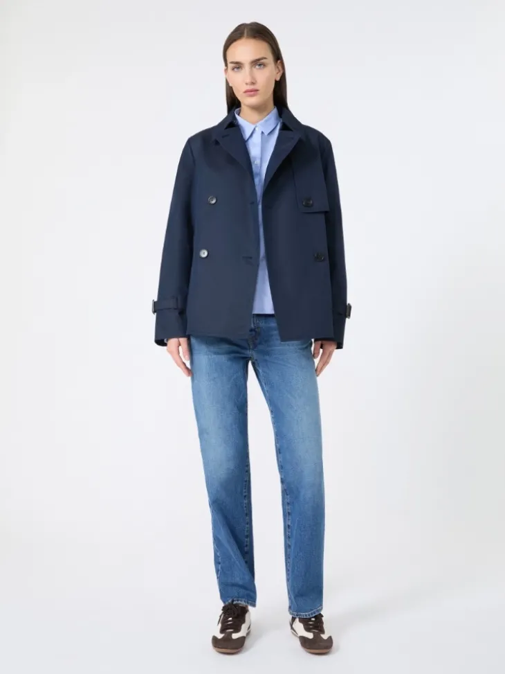 Cropped, water-repellent gabardine trench coat - NAVY