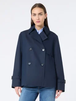 Cropped, water-repellent gabardine trench coat - NAVY
