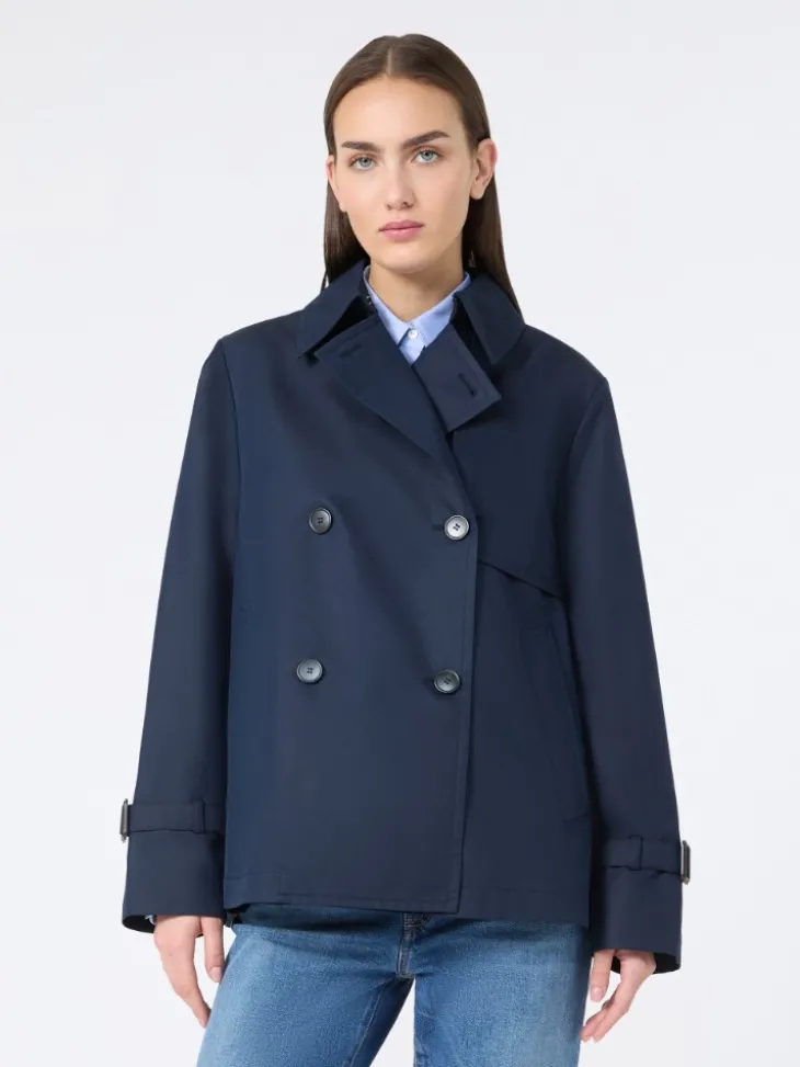 Cropped, water-repellent gabardine trench coat - NAVY