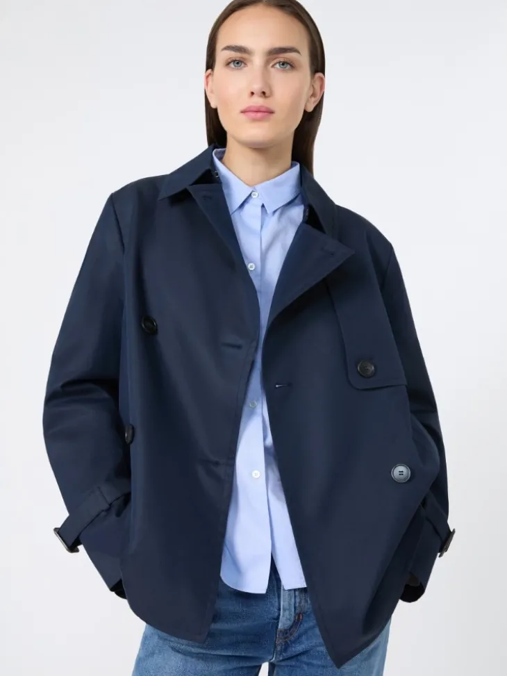 Cropped, water-repellent gabardine trench coat - NAVY