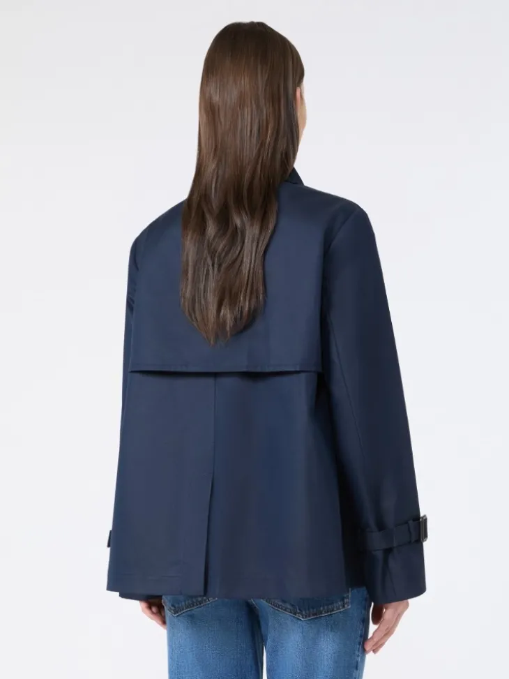 Cropped, water-repellent gabardine trench coat - NAVY