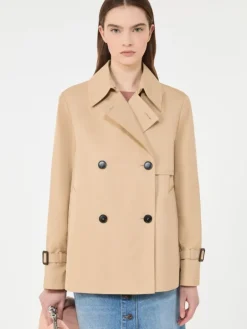 Cropped, water-repellent gabardine trench coat - BEIGE