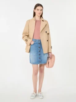 Cropped, water-repellent gabardine trench coat - BEIGE