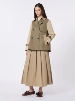 Cropped, water-repellent gabardine trench coat - MUD