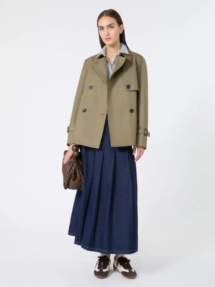 Cropped, water-repellent gabardine trench coat - MUD