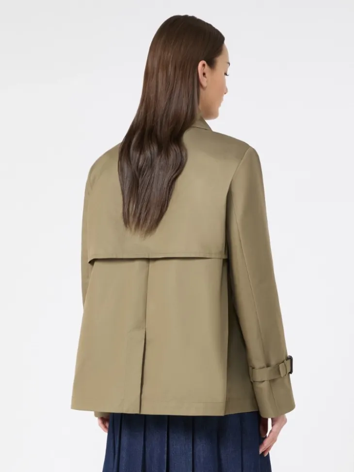 Cropped, water-repellent gabardine trench coat - MUD