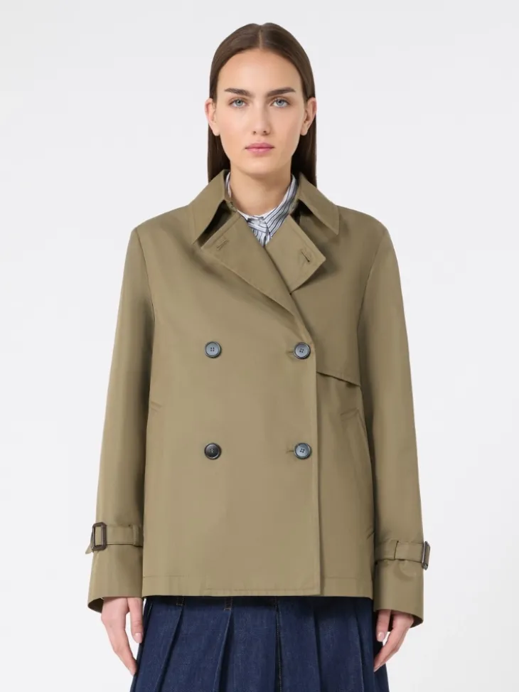 Cropped, water-repellent gabardine trench coat - MUD