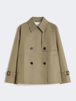 Cropped, water-repellent gabardine trench coat - MUD