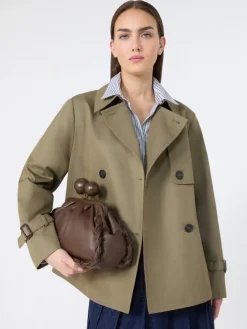Cropped, water-repellent gabardine trench coat - MUD