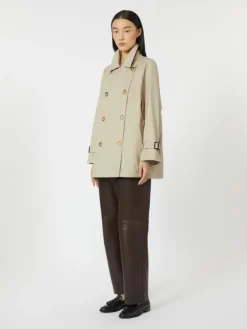 Cropped water-repellent twill trench coat - SAND