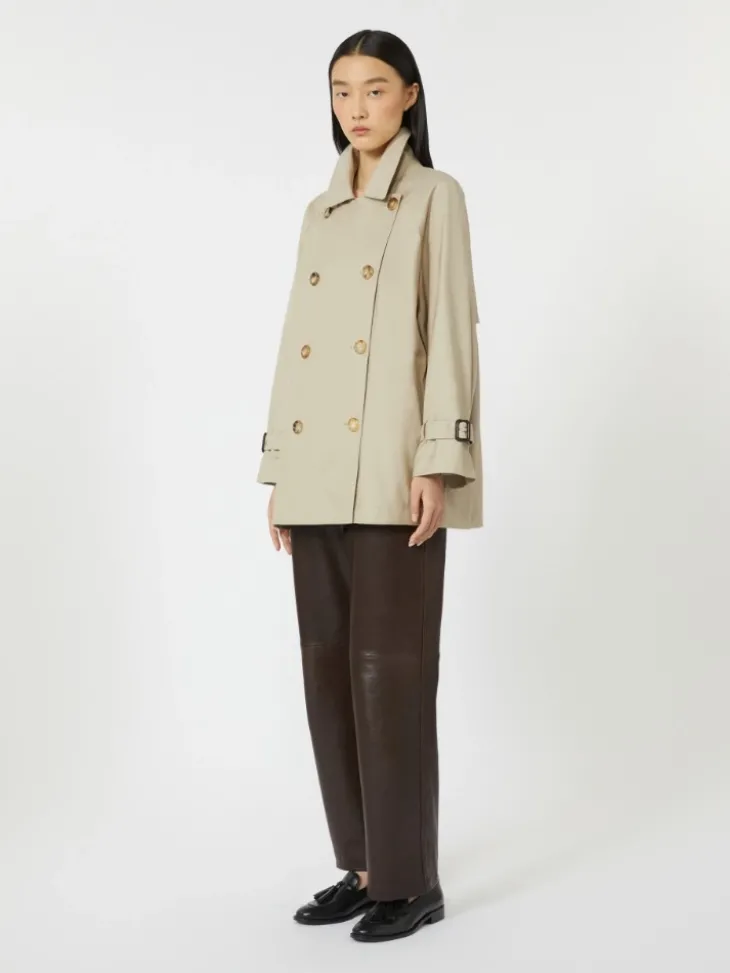 Cropped water-repellent twill trench coat - SAND