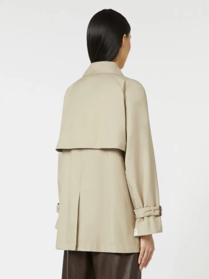 Cropped water-repellent twill trench coat - SAND