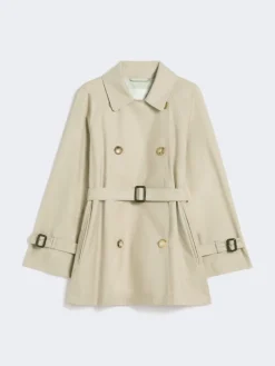 Cropped water-repellent twill trench coat - SAND
