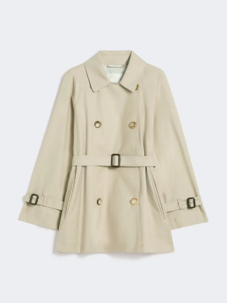 Cropped water-repellent twill trench coat - SAND