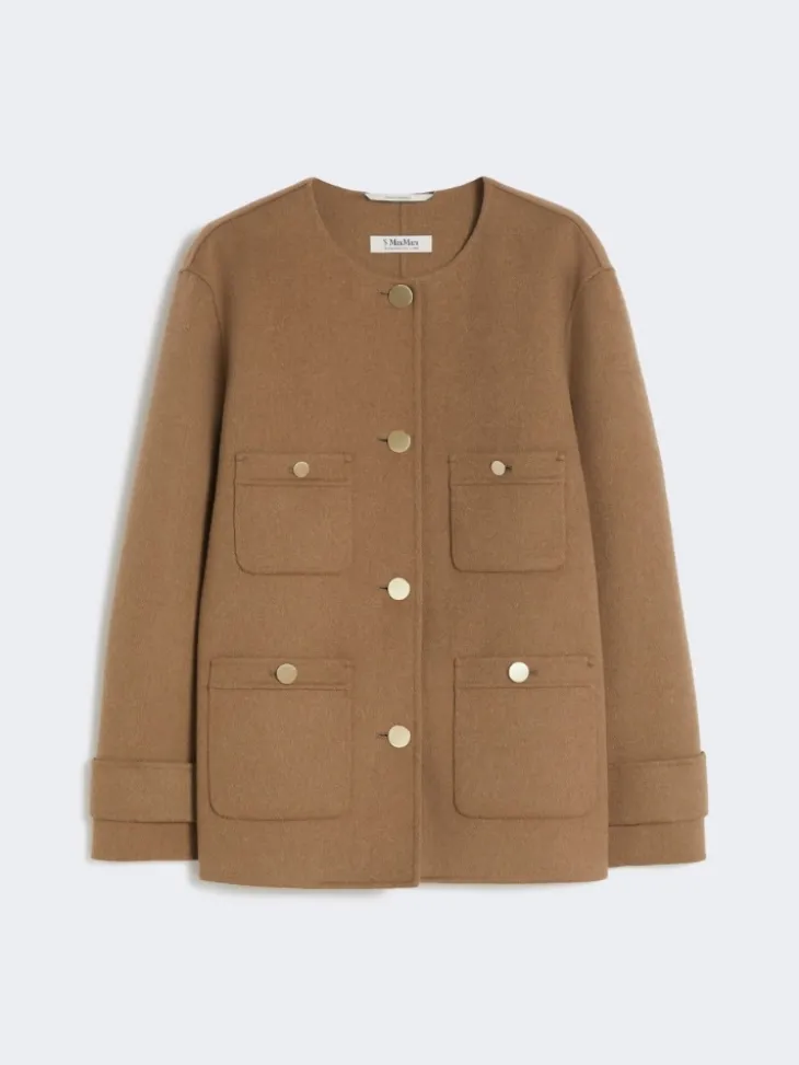 Cropped wool broadcloth jacket - CAMEL