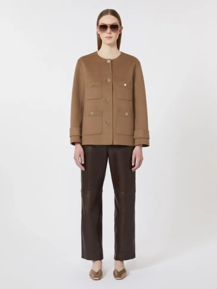 Cropped wool broadcloth jacket - CAMEL