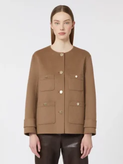 Cropped wool broadcloth jacket - CAMEL