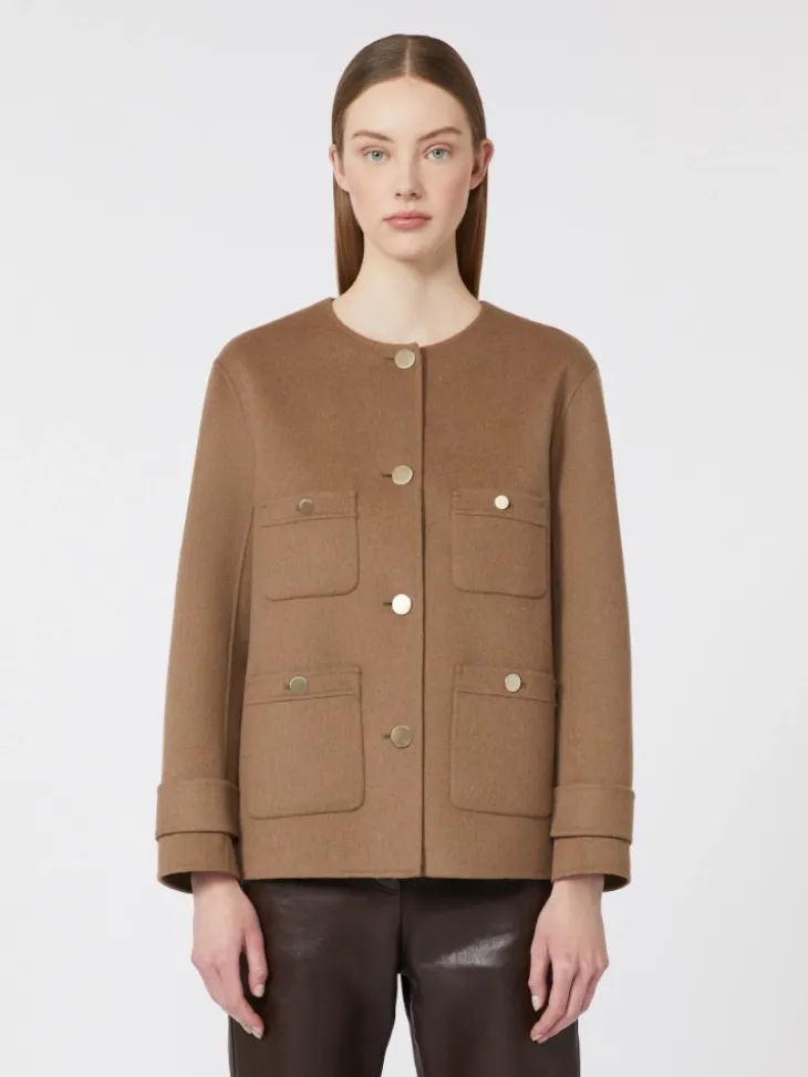 Cropped wool broadcloth jacket - CAMEL