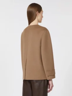 Cropped wool broadcloth jacket - CAMEL