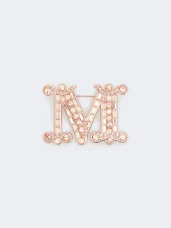 Crystal-adorned Monogram brooch - PINK