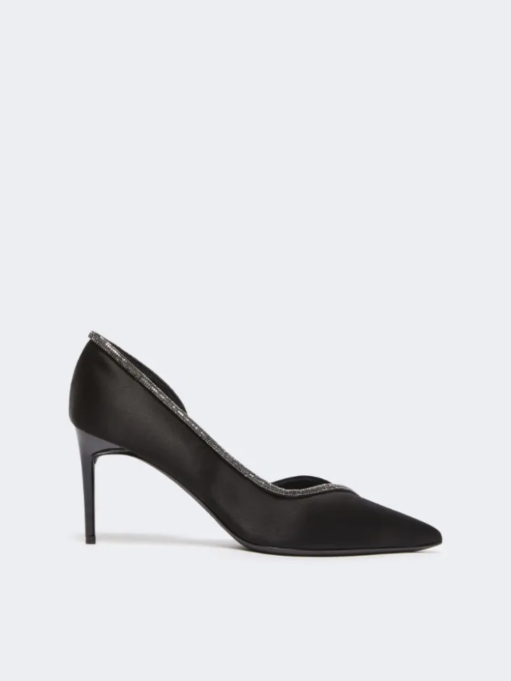 Crystal-adorned satin court shoes - BLACK