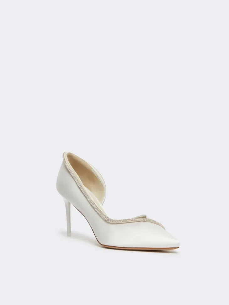 Crystal-adorned satin court shoes - IVORY