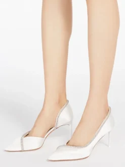 Crystal-adorned satin court shoes - IVORY