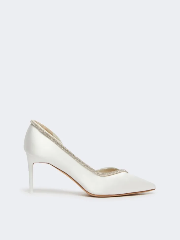 Crystal-adorned satin court shoes - IVORY