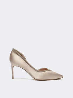 Crystal-adorned satin court shoes - BEIGE