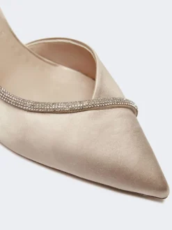 Crystal-adorned satin court shoes - BEIGE
