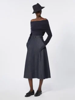 Denim-look cotton midi skirt - MIDNIGHTBLUE