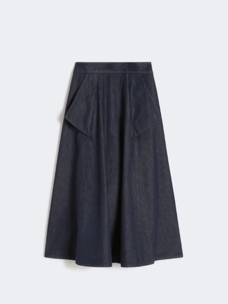 Denim-look cotton midi skirt - MIDNIGHTBLUE