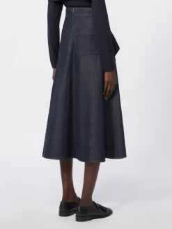 Denim-look cotton midi skirt - MIDNIGHTBLUE