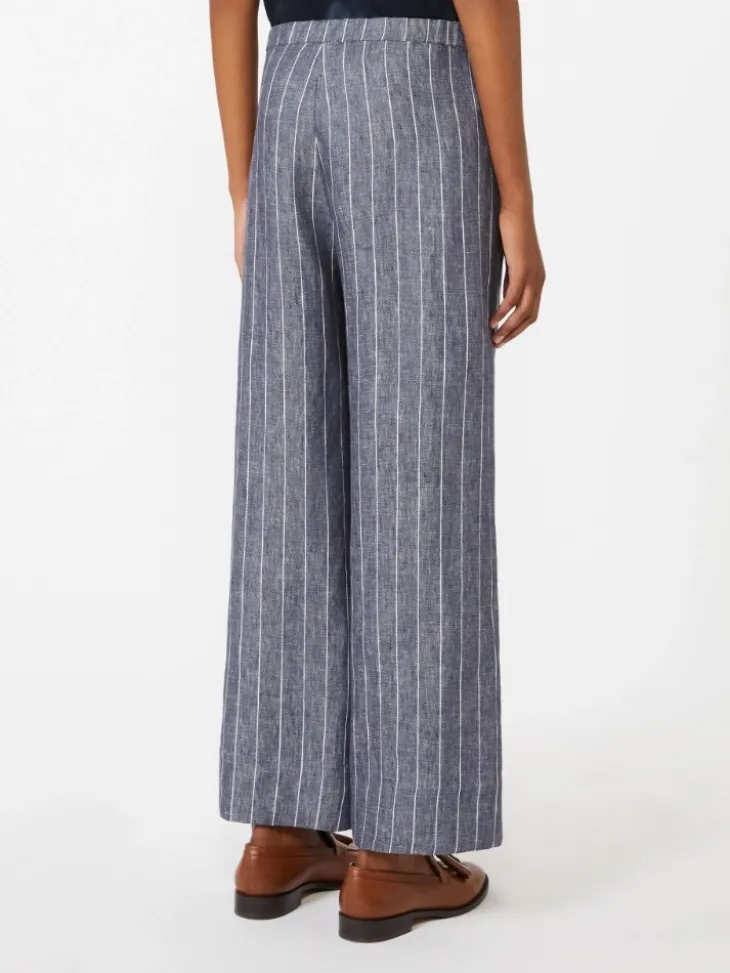Denim-look pinstripe linen trousers - ULTRAMARINE