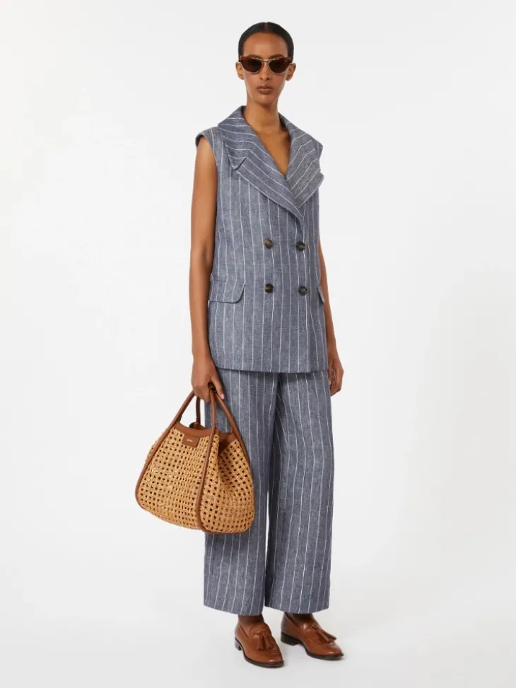 Denim-look pinstripe linen trousers - ULTRAMARINE