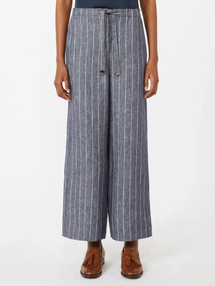 Denim-look pinstripe linen trousers - ULTRAMARINE