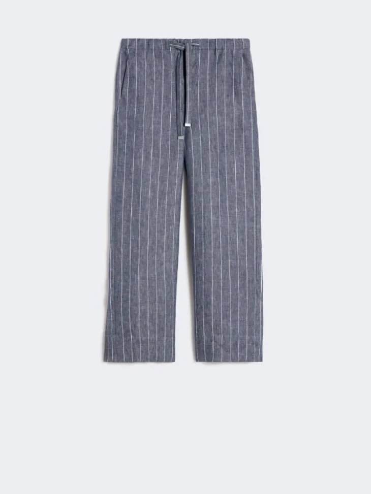 Denim-look pinstripe linen trousers - ULTRAMARINE