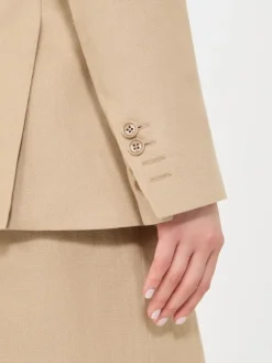 Double-breasted blazer in pure linen natté - CAMEL