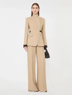 Double-breasted blazer in pure linen natté - CAMEL
