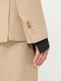 Double-breasted blazer in pure linen natté - CAMEL