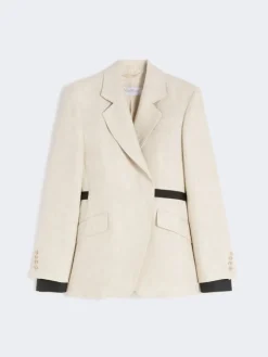 Double-breasted blazer in linen drill - SAND