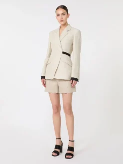 Double-breasted blazer in linen drill - SAND