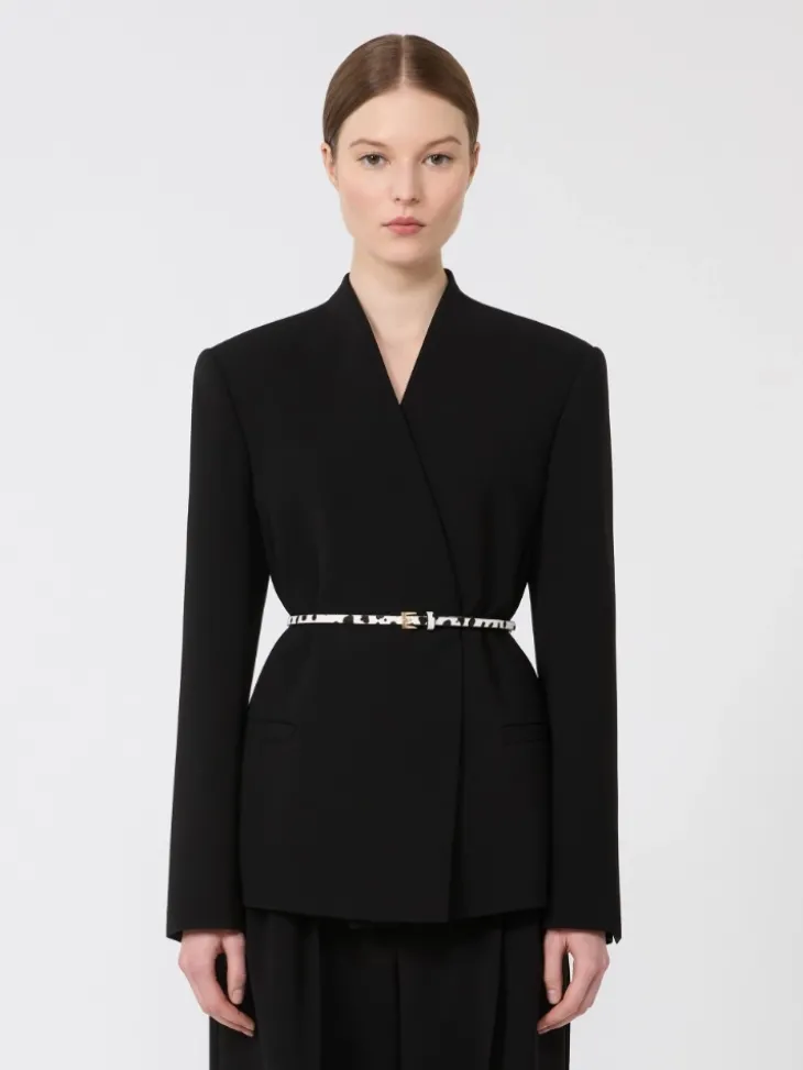 Double-breasted cady jacket with belt - BLACK