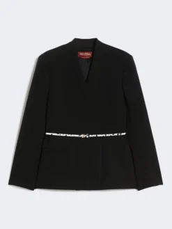 Double-breasted cady jacket with belt - BLACK