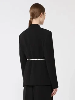 Double-breasted cady jacket with belt - BLACK