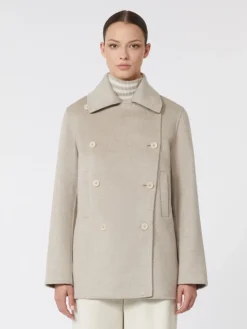 Double-breasted cashmere pea coat - SAND