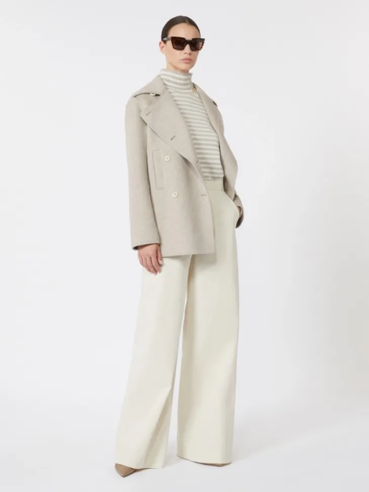 Double-breasted cashmere pea coat - SAND