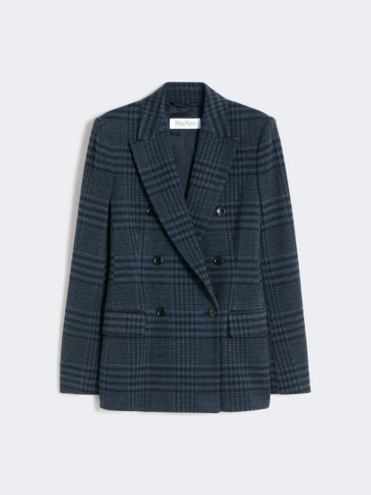 Double-breasted jacquard jersey blazer - CHINA BLUE